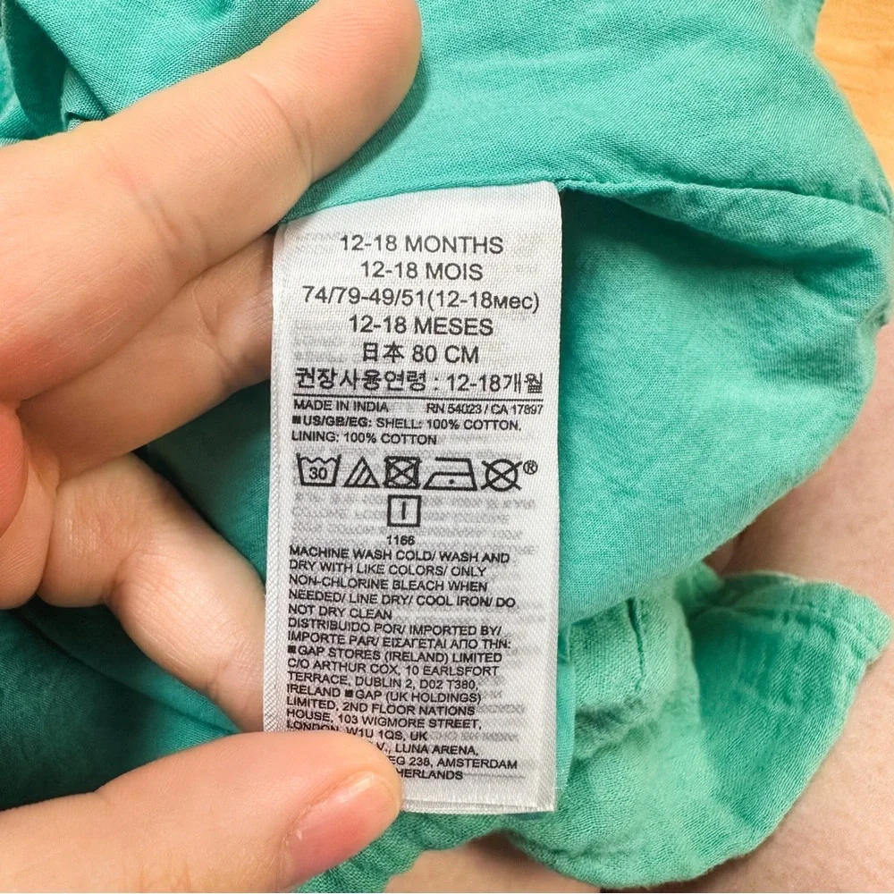 Baby Gap Teal Short Sleeve V-Neck Crinkle Gauze Tiered Dress Size 12-18M